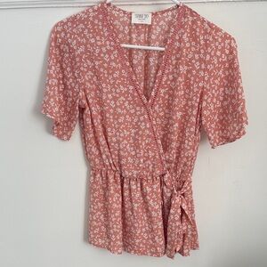 Sienna Sky Floral Wrap Blouse - Coral